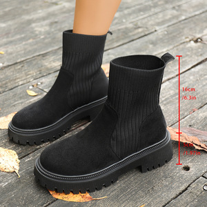 New Autumn/Winter Thick-Soled Rubber Sole Chelsea <b>Boots</b> for Women Stylish Comfortable Retro British Style Ankle <b>Boots</b> - Product Image 4