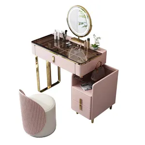 Высококачественный роскошный стеклянный столик для туалетного столика прозрачный Зеркальный туалетный столик с табуреткой