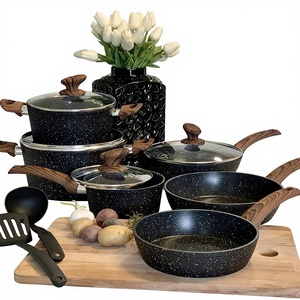 Juego de Ollas y Sartenes de Cocina de 12 Piezas de Aluminio Antiadherente de Granito Negro, Duradero, de <span class=keywords><strong>Kitchen</strong></span> <span class=keywords><strong>Academy</strong></span> - Product Image 1