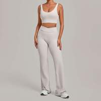 Dames Quick Dry Fitness Kledingset: Cropped Top met Verwijderbare Pads, Crossover Taille, Flare Leggings, Workout Activewear Yoga Set