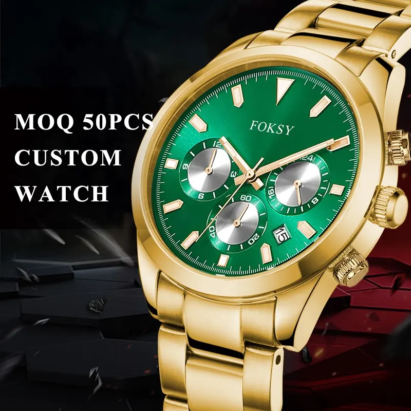 Venta al por mayor de alta calidad de los hombres de reloj de pulsera de lujo con estilo ultrafino de acero inoxidable cronógrafo reloj de cuarzo con logotipo personalizado