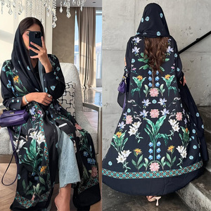 Elegante Vestido Árabe Modesto para <span class=keywords><strong>Mujer</strong></span>, Estampado Floral, Manga Larga, Holgado, de Poliéster, Abaya Marroquí, Traje Musulmán para Fiesta - Product Image 1