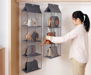 Non-tissé 3 niveaux placard sacs pliable porte-vêtements sacs à main suspendus étagère <span class=keywords><strong>organisateur</strong></span> avec un crochet - Product Image 6