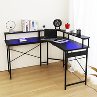 Bureau de table de travail d'ordinateur d'angle en forme de L avec lumières LED