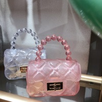 Nouveau Sac Bandoulière Transparent en PVC Style Coréen Tendance 2025 avec Chaîne, Diamants, Carreaux et Perles pour l'Été