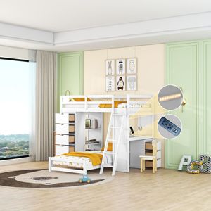 White Loft Bed With Desk And <b>Storage</b> Drawers For <b>Kids</b> Bedroom Furniture - Product Image 2