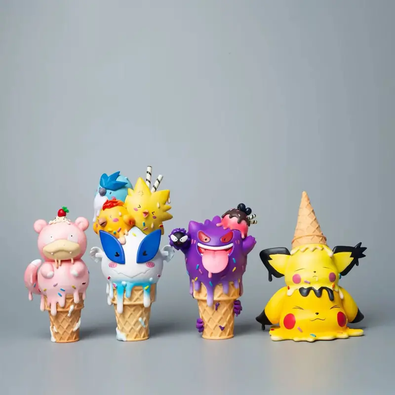 8 estilos sorvete cone série Kawaii Snorlax Gengar fantasma Psyduck Bulbasaur Pika Snorlax Eevee ação figuras bolso monstro