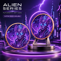 Pièce de monnaie Alien Abduction en cuivre pur 999 de 1 oz, avec relief 3D, colorée UV, effet proof-like, motif scène de tracteur, artisanat métallique