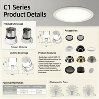 Downlight LED de Aluminio Moderno, Empotrable en Techo, Forma Redonda, 3w-12w, para Hotel