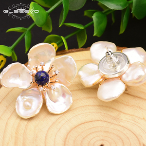 <span class=keywords><strong>Orecchini</strong></span> a Perno Fatti a Mano in <span class=keywords><strong>Argento</strong></span> Sterling 925 con Lapislazzuli Naturale e Perla Barocca a Fiore, Gioielli da Donna, Vendita all'Ingrosso - Product Image 2