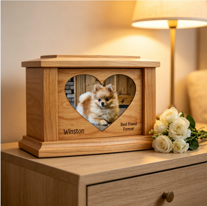 Wooden <strong>Pet</strong> Cremation Urn with Heart Photo Frame Custom Engraved Name Personalized Dog Cat Ashes Funeral <strong>Memorial</strong> Keepsake <strong>Box</strong> - Product Image 1