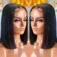 Perruque Bob Lace Frontale 13X4 Pas Chère, Coupe Droite, 100% Cheveux Humains Indiens Naturels et Tissages, Perruque Bob Brésilienne Non Traitée pour Femme