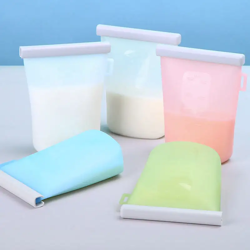 Özelleştirilmiş bebek Bpa ücretsiz kullanımlık silikon soğutucu anne sütü gıda çantası anne sütü silikon saklama çantası
