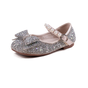 Zapatos de Princesa Antideslizantes para Niñas, Zapatos de Vestir con Pedrería y Lazo, Zapatos de Cuero para Niñas - Product Image 1