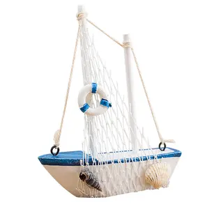 Handmade Sailboat Model Fishing Boat Model Mediterranean Style Wooden Boat Decoration Pirate Ship Model for Child