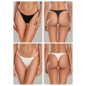 Slip in Cotone con Spalline Dorate e G-String a Vita Bassa in Vari Colori con Decorazione di Paillettes - Product Image 6