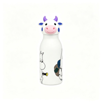 Bouteille d'eau isotherme pour enfants 420 ml avec couvercle tigre 3D mignon, en acier inoxydable à double paroi, gourde sous vide avec tête d'animal de dessin animé
