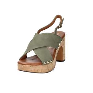 Sandalias de tacón para mujer Marco Tozzi, color verde militar, tacón de 9 cm, talla 39, plataforma, slingback - Product Image 5