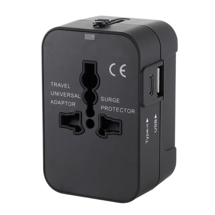 Schwarzes Universal-Schalt netzteil Multifunktions-All-in-One-Reise adapter mit USB-Ladeans chl üssen vom Typ c