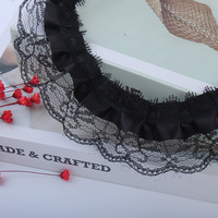 Renda Satin Hitam 5cm Gaya Jepang Pola Solid Dekoratif Berlipit untuk Pakaian, Topi, Aksesoris Boneka, Kerajinan DIY