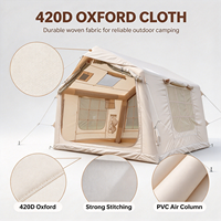 Tente de camping gonflable robuste en PVC avec colonnes d'air, toile Oxford 420D, couleur sable chaud, porte en U, double hublot, installation rapide