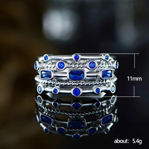 Anello Geometrico con Zaffiro F966 in Argento 925 con Incastonatura a Castone, Gioiello Unisex per Uso Quotidiano - Product Image 5