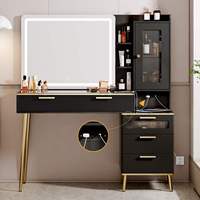 Coiffeuse moderne en bois durable avec miroir LED et 5 tiroirs de rangement pour maquillage, pour chambre/salon, vente en gros
