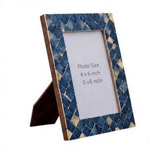 Handcrafted Blue and <b>Gold</b> Mosaic Bone Inlay <b>Photo</b> <b>Frame</b> 4x6 Decorative Wooden Picture <b>Frame</b> Vintage Woven Pattern - Product Image 1