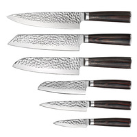 Manche en bois forgé de haute qualité de 6 pièces, ensemble de couteaux de cuisine de chef en acier inoxydable à haute teneur en carbone