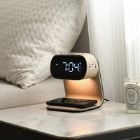 Vente chaude Sans Fil Rechargeable 15W Lampe De Table Multifonctionnel ABS Réveil Veilleuse Smart Home Décoration