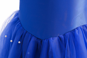Robe de bal en tulle pour enfants, costume de cosplay d'Halloween, robe de princesse bleue à épaules dénudées avec papillons pour filles - Product Image 5