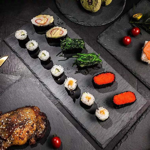 Vente <span class=keywords><strong>en</strong></span> gros pierre de roche naturelle <span class=keywords><strong>rectangulaire</strong></span>, service de Sushi Steak Restaurant plats de dîner assiette <span class=keywords><strong>en</strong></span> <span class=keywords><strong>ardoise</strong></span> noire - Product Image 4