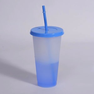 Vaso Mágico de Café de Plástico de Color Personalizado, Libre de BPA, de 16/24 oz, Reutilizable, Cambia de Color <span class=keywords><strong>con</strong></span> el Agua Fría, <span class=keywords><strong>con</strong></span> Tapas y Pajitas - Product Image 5