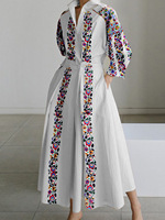 Robe longue bohème vintage à imprimé floral pour femme, manches longues, col en V, revers, poches, taille naturelle, respirante