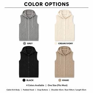 <strong>Women's</strong> Cable Knit Hooded Vest <strong>Padded</strong> Quilted <strong>Hood</strong> Snap Button Diamond Argyle Knit <strong>Gilet</strong> 4 Colors One Size Autumn Winter - Product Image 1