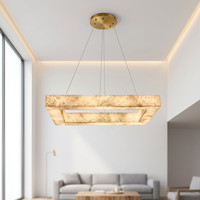 Luminaire suspendu linéaire LED en albâtre espagnol naturel, en laiton, rectangulaire, pour salle à manger, hall d'hôtel, lampe décorative haut de gamme