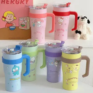 Hejin Hot Selling Sanrio 900ml Kawaii Anime Kuromi Melody Kitty cat Portable Ice and Hot Water Cup with Handle and Straw