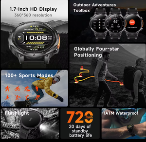 MK100 GPS Smart <strong>Watch</strong> <strong>With</strong> Flashlight 1.7Inch 10M Waterproof <strong>Compass</strong> Outdoor Air Pressure Men Health Smartwatch 2026 - Product Image 3