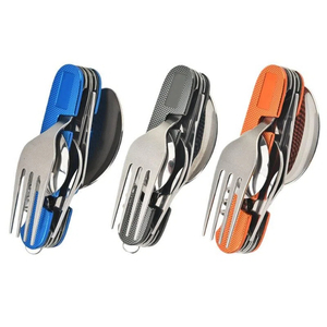 Ensemble de couverts 10 fonctions, grande fourchette et cuillère, pour la randonnée et les voyages en plein air, en acier inoxydable, pliable et détachable - Product Image 5