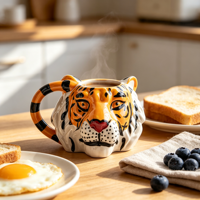 Tasse en céramique 3D en forme de tête de tigre, peinte à la main, tasse à café créative en forme d'animal, tasse à lait et à eau, décoration originale pour la maison, cadeau