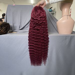 Pelucas Transparentes de Ondas Profundas Brasileñas Color Borgoña de Gran Venta con Cierre 5x5 y Unidades de Encaje Pre-arrancadas para Mujeres Negras - Product Image 4