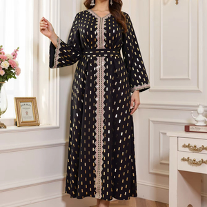 green emerald velvet dress Black Custom Size Heavy Gold Sequins Embellished Islamic Henna Kaftan Gown main image 0