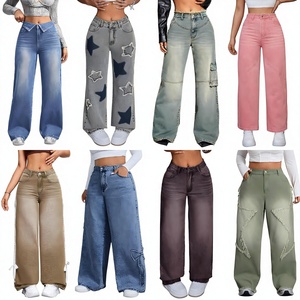 Pantalones vaqueros casuales de pierna ancha estilo boyfriend al por mayor, <span class=keywords><strong>jeans</strong></span> rasgados personalizados para <span class=keywords><strong>mujer</strong></span>, <span class=keywords><strong>jeans</strong></span> rectos holgados de talla grande para <span class=keywords><strong>mujer</strong></span> - Product Image 1