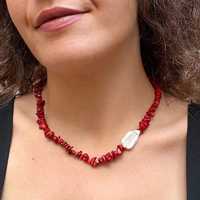 Femmes été plage mode motif géométrique collier et boucles d'oreilles ensemble naturel corail pierre perlée bijoux pour cadeaux