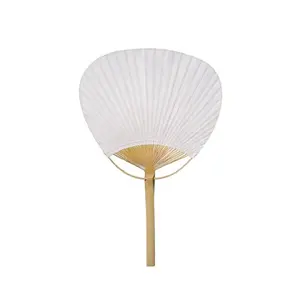 White Round Paddle Fan Japanese Retro Bamboo Craft Handheld Fan For Promotion