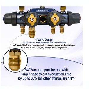 4-Valve Manifold <b>Gauge</b> Set R134A R410A R454B HVAC Refrigerant Pressure <b>Gauge</b> Tool For Air Conditioning Repair - Product Image 3
