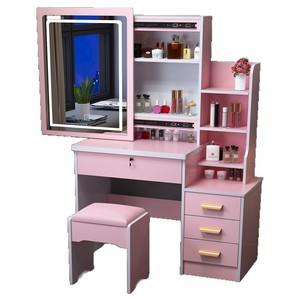Pink Makeup Vanity <b>With</b> <b>Lighted</b> <b>Mirror</b> And Storage Drawers For Bedroom Use - Product Image 4