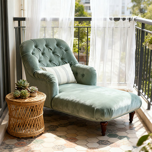 Mỹ Phong Cách Đất Nước Tufted Chenille Chaise Phòng Chờ Ghế Rắn Gỗ Chân Cổ Điển Nhà Giọng Ghế Cho Phòng Khách - Product Image 1