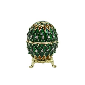 Exquisita Caja de Joyería de Metal Chapado en Oro con Diseño de Huevo Fabergé, Hecha a Mano con Pedrería Colorida, para Pascua - Figura Decorativa - Product Image 3