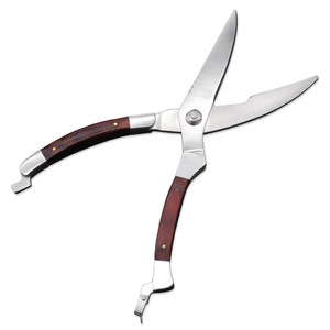 Stainless Steel Kitchen Scissors With Wooden Handles Elbow Shape For Home Use Multi Purpose Cutting Tool - Product Image 1